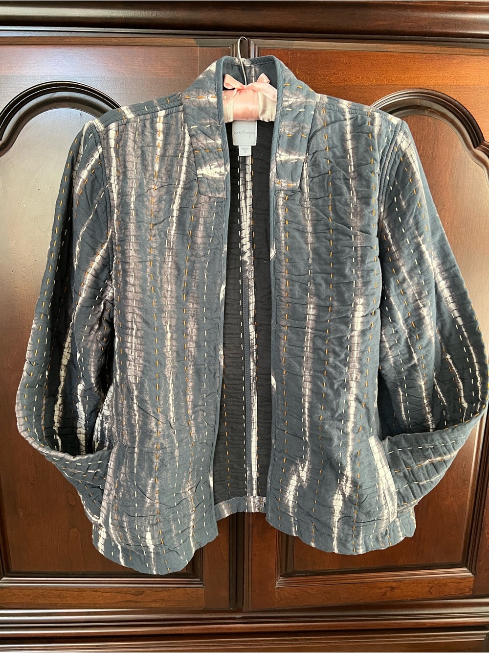 Women's Quilted-Striped Open Jacket - Slate Blue
